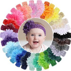 30pcs Baby Girls Headbands Chiffon Flower Soft Stretchy Hair Band
